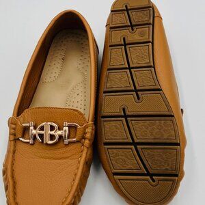Women’s Tan Leather-Look Moccasin Loafers with Gold Hardware